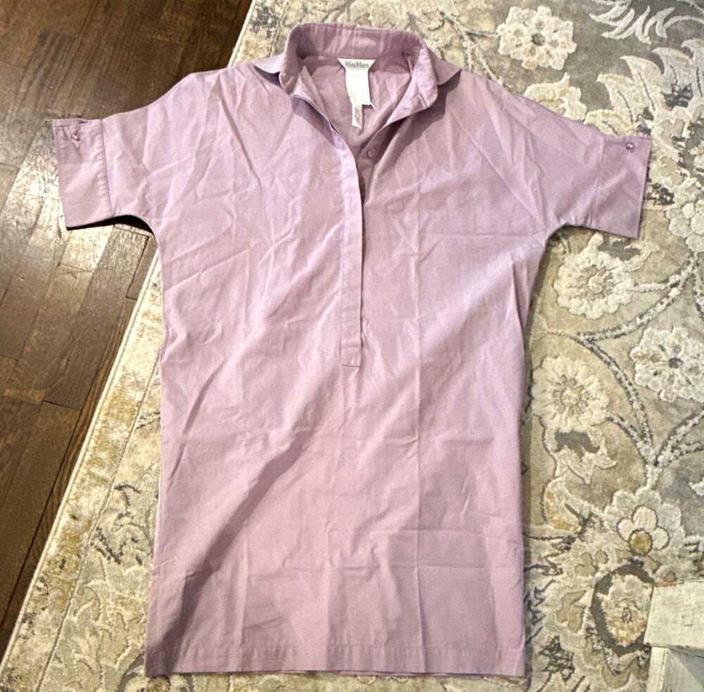 Max Mara Women’s Purple Solid Woven Cotton Collared Button-Up Dress Size 4